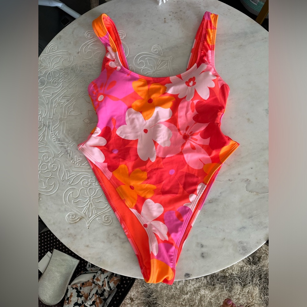 River Island Floral One-Piece Swimsuit in Pink, Orange, White